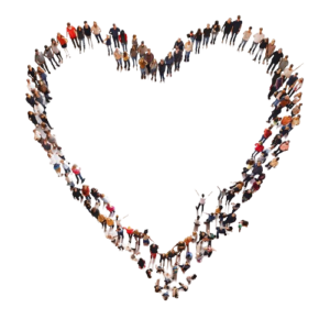 People standing forming the shape of a heart